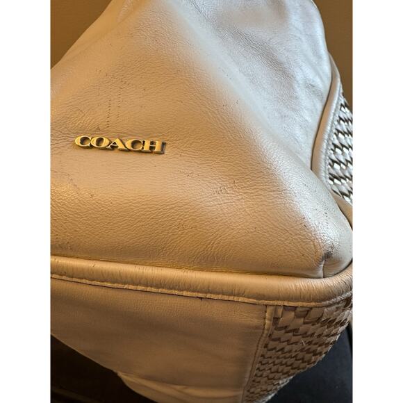 Coach Park Woven Leather Zip Top Tote, in White With Silver - Picture 14 of 16